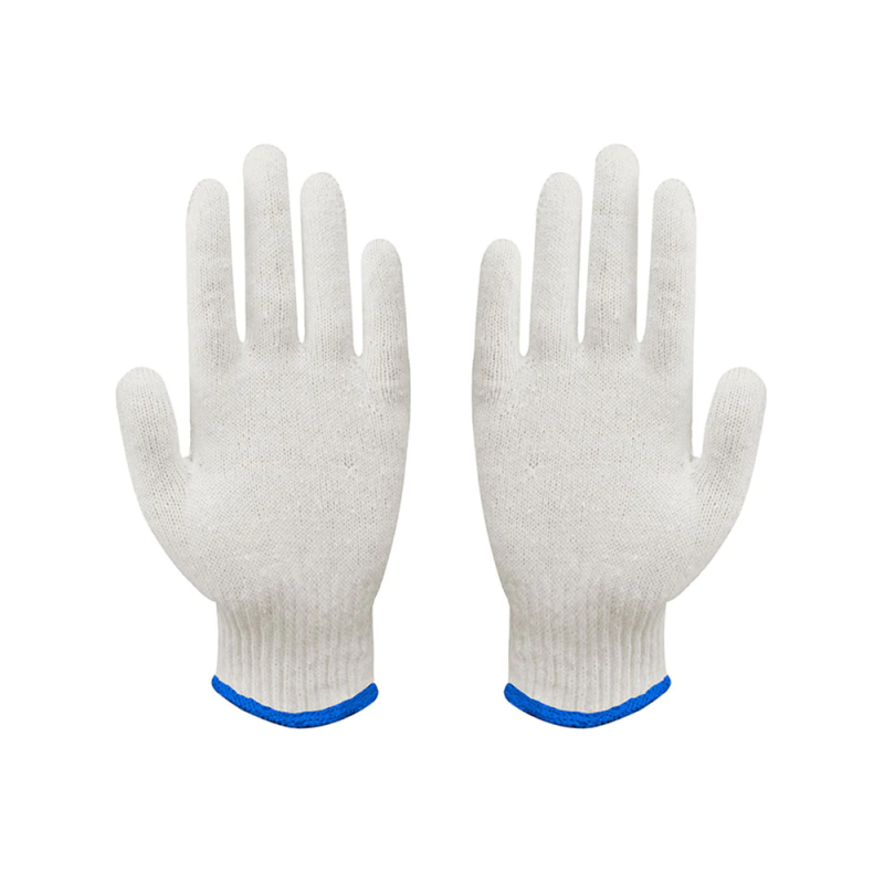 Bleach White Cotton Knitted Gloves Blue Overlock