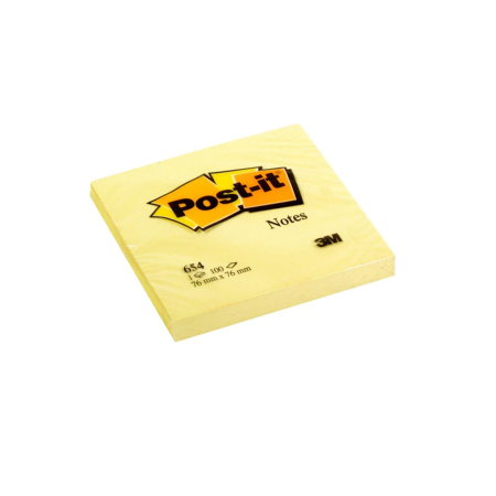 3M Post-It Notes Canary Yellow 654 3inX3in